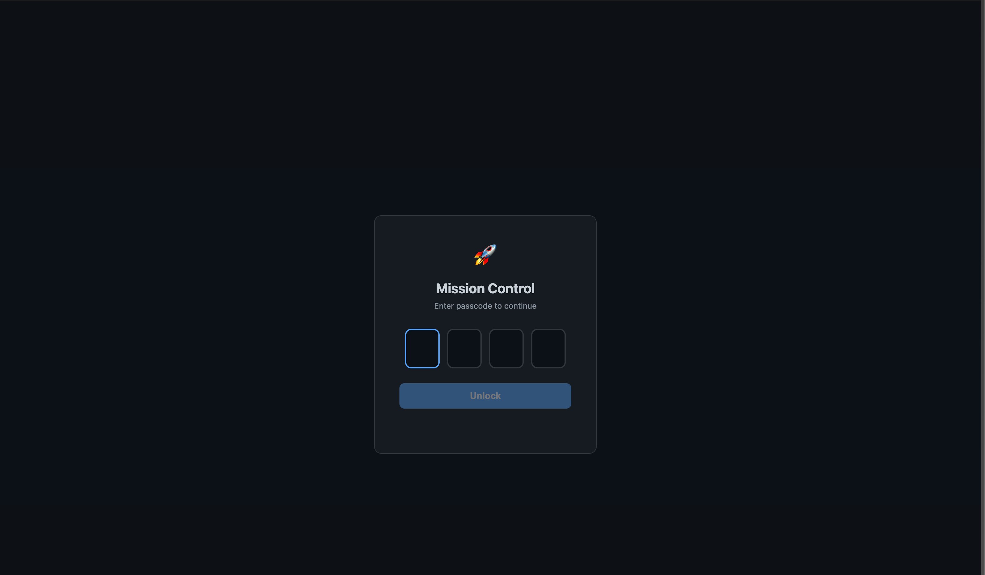 Inlogscherm van OpenClaw Mission Control met een viercijferige pincode als enige beveiliging