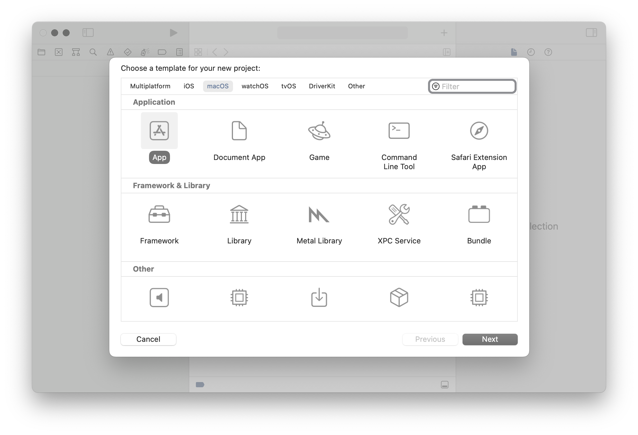 Creating a new macOS app.