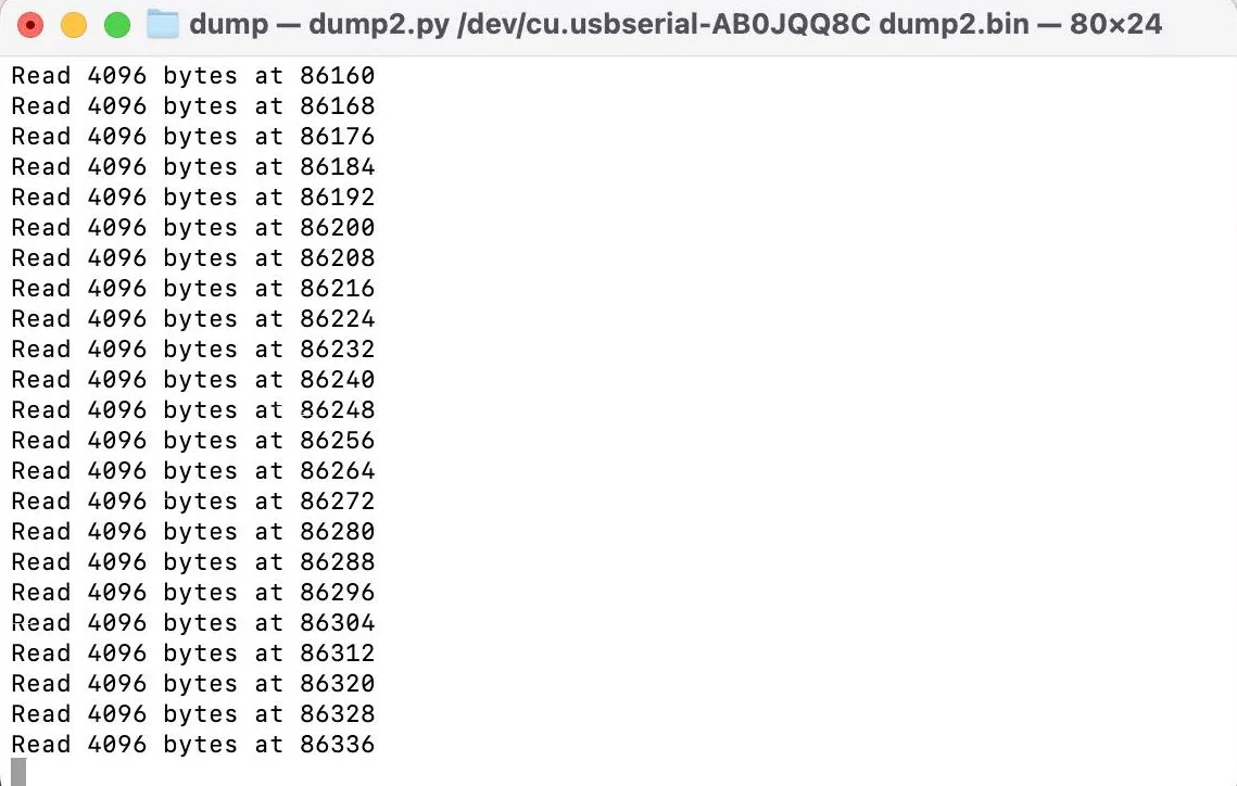 eMMC reading progress over serial